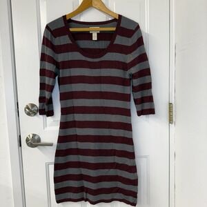 Levi's Striped Sweater Dress Burgundy/Grey Size Small‎ Knee Length BodyCon